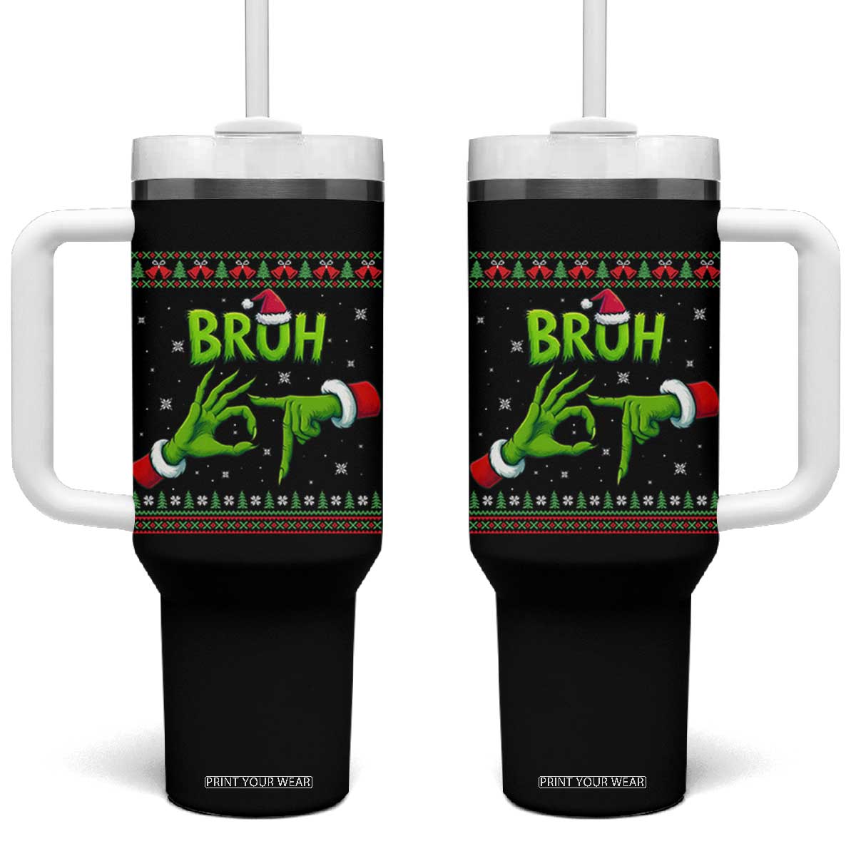 Christmas Bruh 67 Green Hands Meme Tumbler With Handle Funny Six Seven Meme Holiday Ugly Sweater TS02 One Size: 40 oz Black Print Your Wear