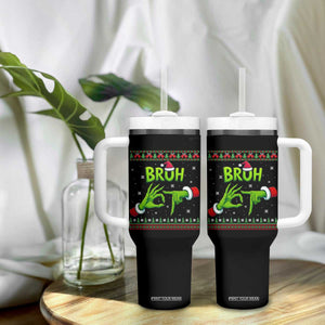 Christmas Bruh 67 Green Hands Meme Tumbler With Handle Funny Six Seven Meme Holiday Ugly Sweater TS02 Print Your Wear