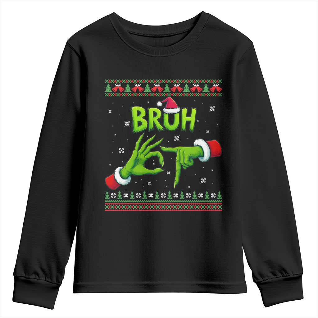 Christmas Bruh 67 Green Hands Meme Youth Sweatshirt Funny Six Seven Meme Holiday Ugly Sweater TS02 Black Print Your Wear