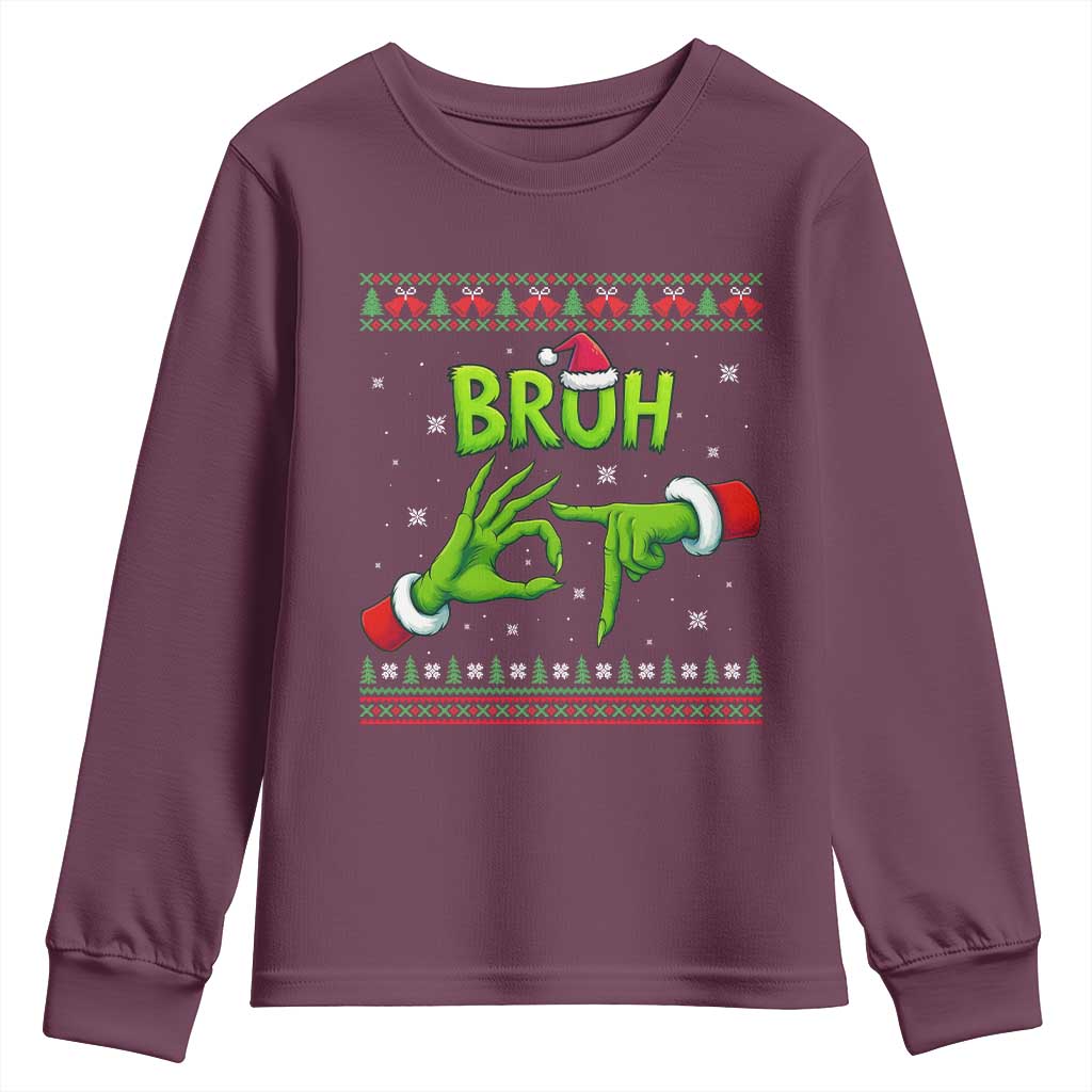 Christmas Bruh 67 Green Hands Meme Youth Sweatshirt Funny Six Seven Meme Holiday Ugly Sweater TS02 Maroon Print Your Wear