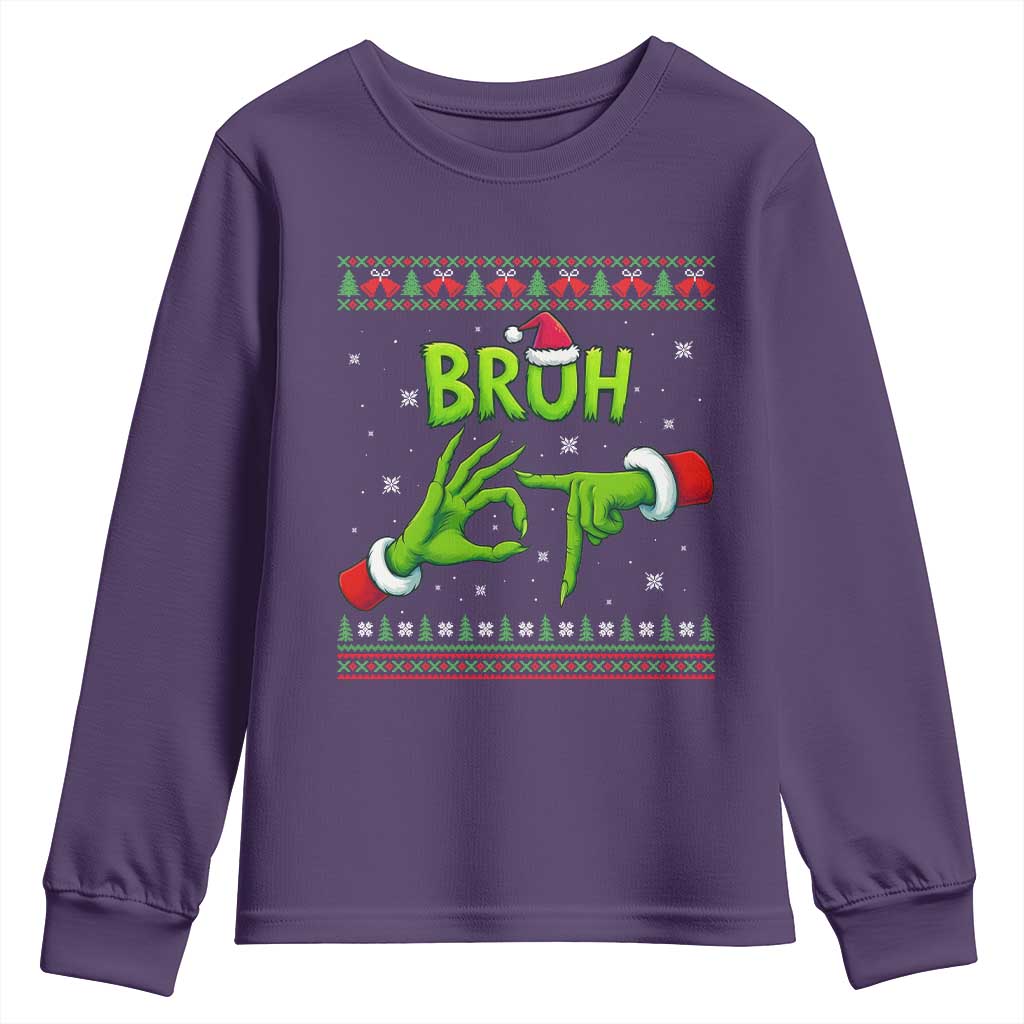 Christmas Bruh 67 Green Hands Meme Youth Sweatshirt Funny Six Seven Meme Holiday Ugly Sweater TS02 Purple Print Your Wear