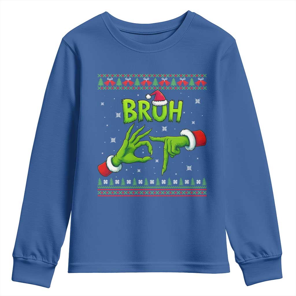 Christmas Bruh 67 Green Hands Meme Youth Sweatshirt Funny Six Seven Meme Holiday Ugly Sweater TS02 Royal Blue Print Your Wear