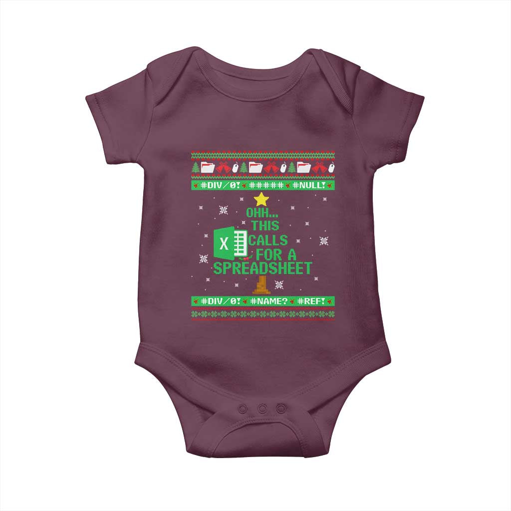 Funny Excel Christmas Tree Baby Onesie This Calls for a Spreadsheet Xmas DIV0 Errors TS02 Maroon Print Your Wear