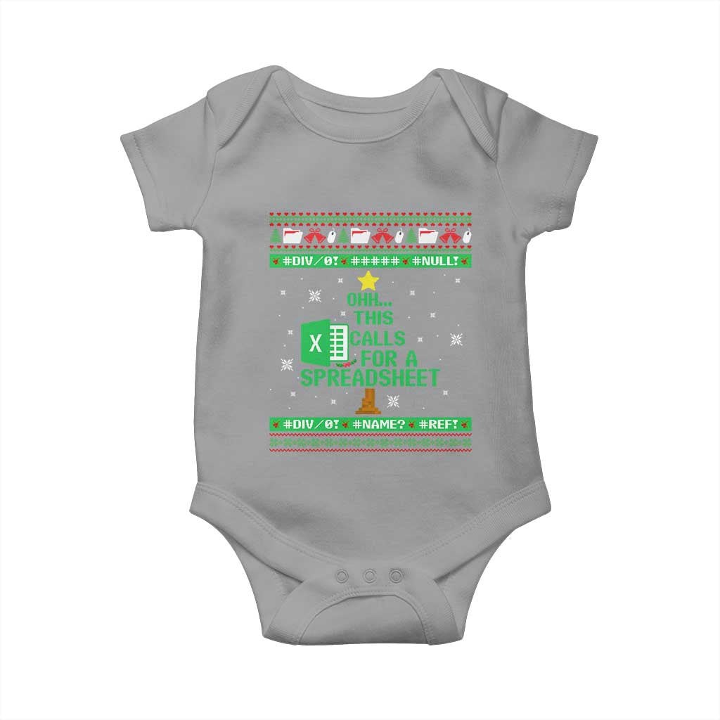 Funny Excel Christmas Tree Baby Onesie This Calls for a Spreadsheet Xmas DIV0 Errors TS02 Sport Gray Print Your Wear
