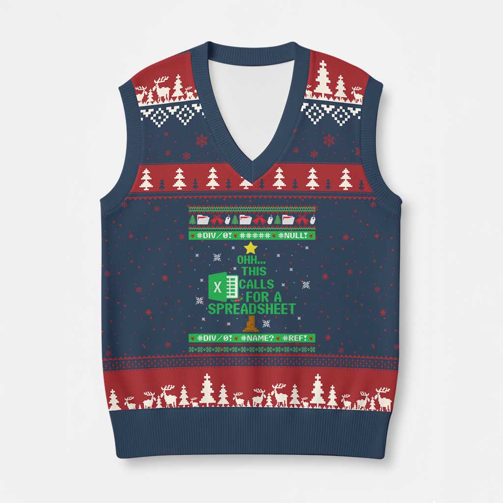 Funny Excel Xmas Tree V-Neck Knit Sweater Vest This Calls for a Spreadsheet Xmas DIV0 Errors TS02 Navy Red Print Your Wear