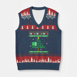 Funny Excel Xmas Tree V-Neck Knit Sweater Vest This Calls for a Spreadsheet Xmas DIV0 Errors TS02 Navy Red Print Your Wear