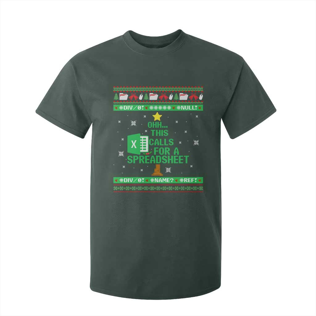 Funny Excel Christmas Tree T Shirt For Kid This Calls for a Spreadsheet Xmas DIV0 Errors TS02 Dark Forest Green Print Your Wear