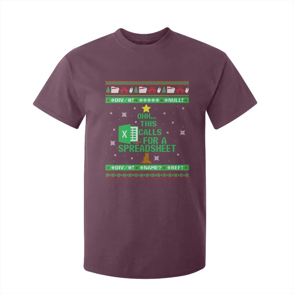 Funny Excel Christmas Tree T Shirt For Kid This Calls for a Spreadsheet Xmas DIV0 Errors TS02 Maroon Print Your Wear
