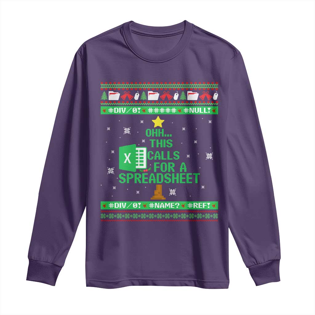 Funny Excel Christmas Tree Long Sleeve Shirt This Calls for a Spreadsheet Xmas DIV0 Errors TS02 Purple Print Your Wear
