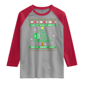 Funny Excel Christmas Tree Raglan Shirt This Calls for a Spreadsheet Xmas DIV0 Errors TS02 Sport Gray Red Print Your Wear