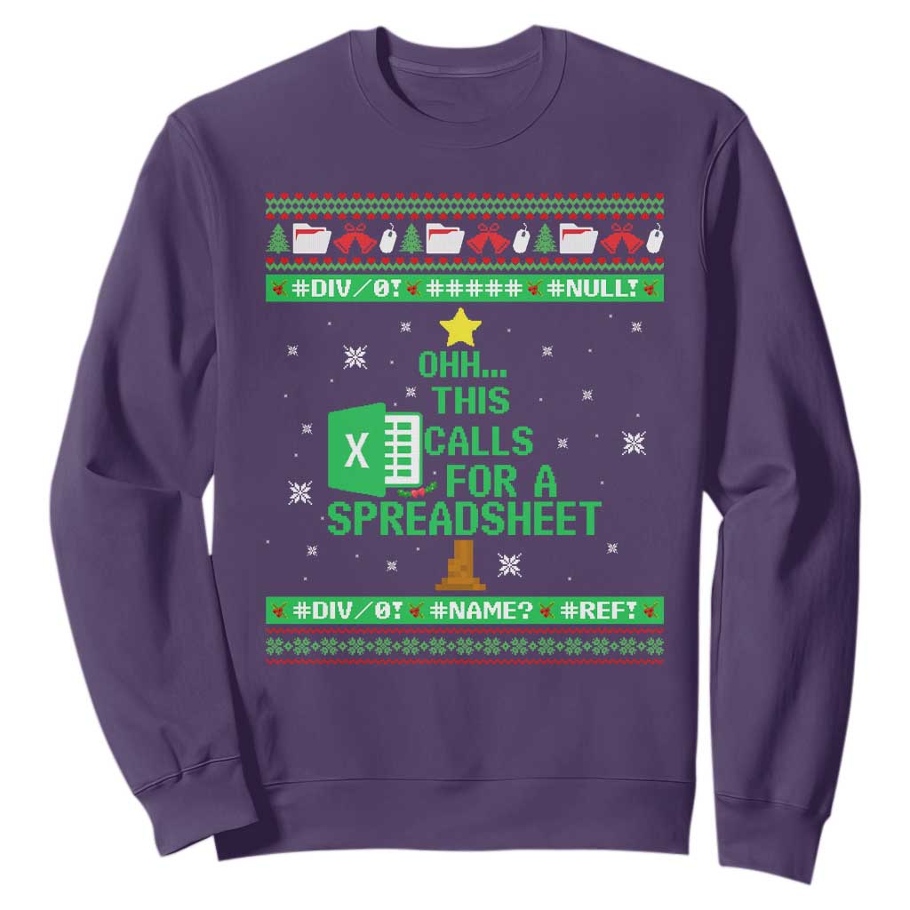 Funny Excel Christmas Tree Sweatshirt This Calls for a Spreadsheet Xmas DIV0 Errors TS02 Purple Print Your Wear