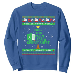 Funny Excel Christmas Tree Sweatshirt This Calls for a Spreadsheet Xmas DIV0 Errors TS02 Royal Blue Print Your Wear