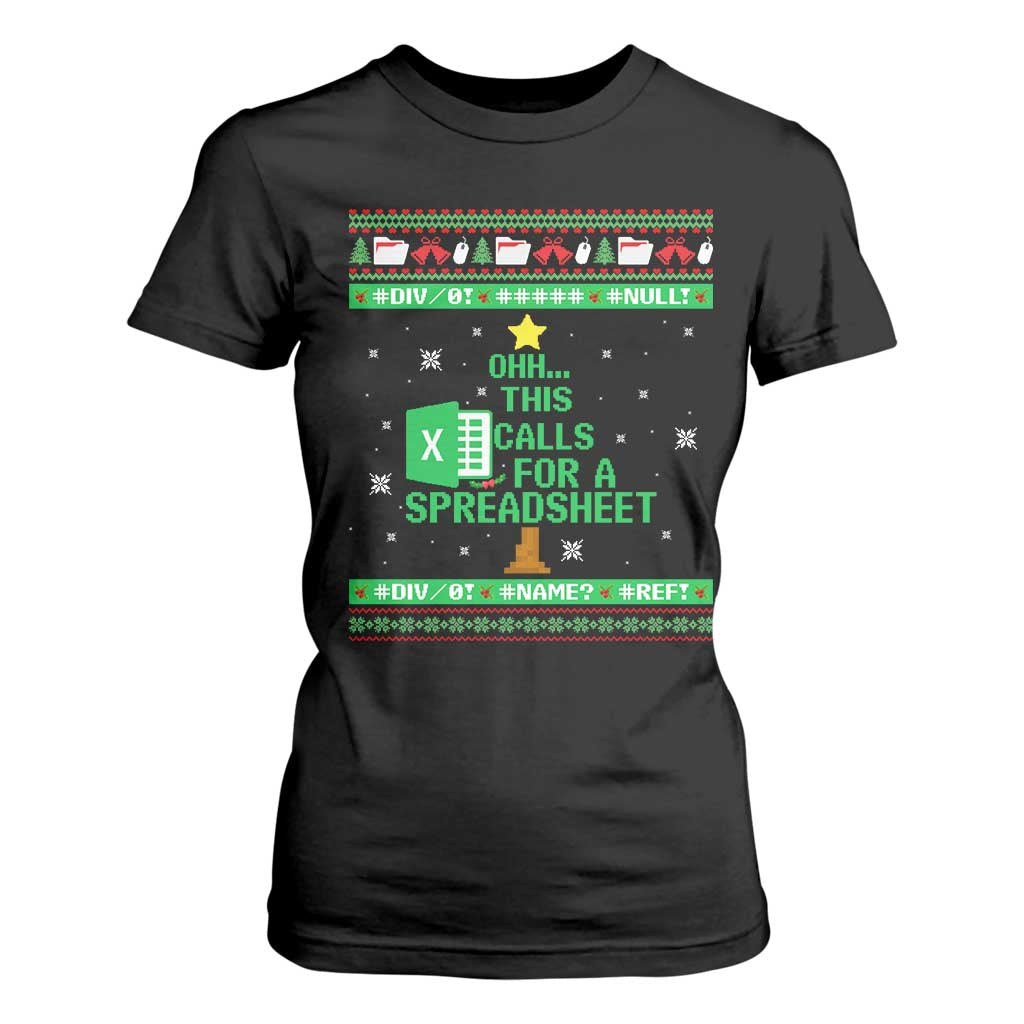 Funny Excel Christmas Tree T Shirt For Women This Calls for a Spreadsheet Xmas DIV0 Errors TS02 Black Print Your Wear