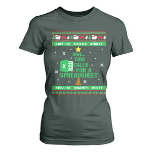 Funny Excel Christmas Tree T Shirt For Women This Calls for a Spreadsheet Xmas DIV0 Errors TS02 Dark Forest Green Print Your Wear