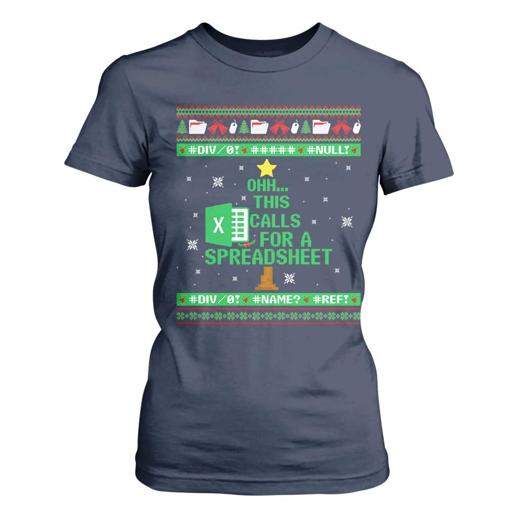 Funny Excel Christmas Tree T Shirt For Women This Calls for a Spreadsheet Xmas DIV0 Errors TS02 Navy Print Your Wear