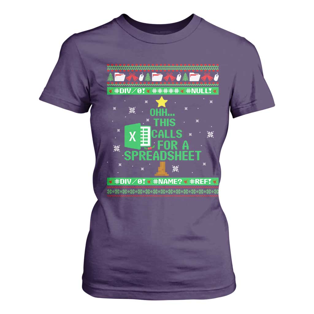 Funny Excel Christmas Tree T Shirt For Women This Calls for a Spreadsheet Xmas DIV0 Errors TS02 Purple Print Your Wear
