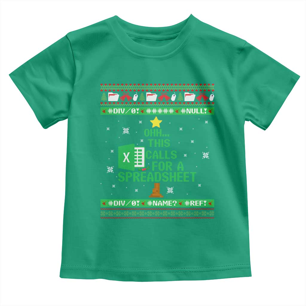 Funny Excel Christmas Tree Toddler T Shirt This Calls for a Spreadsheet Xmas DIV0 Errors TS02 Irish Green Print Your Wear