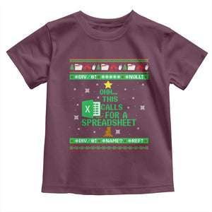 Funny Excel Christmas Tree Toddler T Shirt This Calls for a Spreadsheet Xmas DIV0 Errors TS02 Maroon Print Your Wear