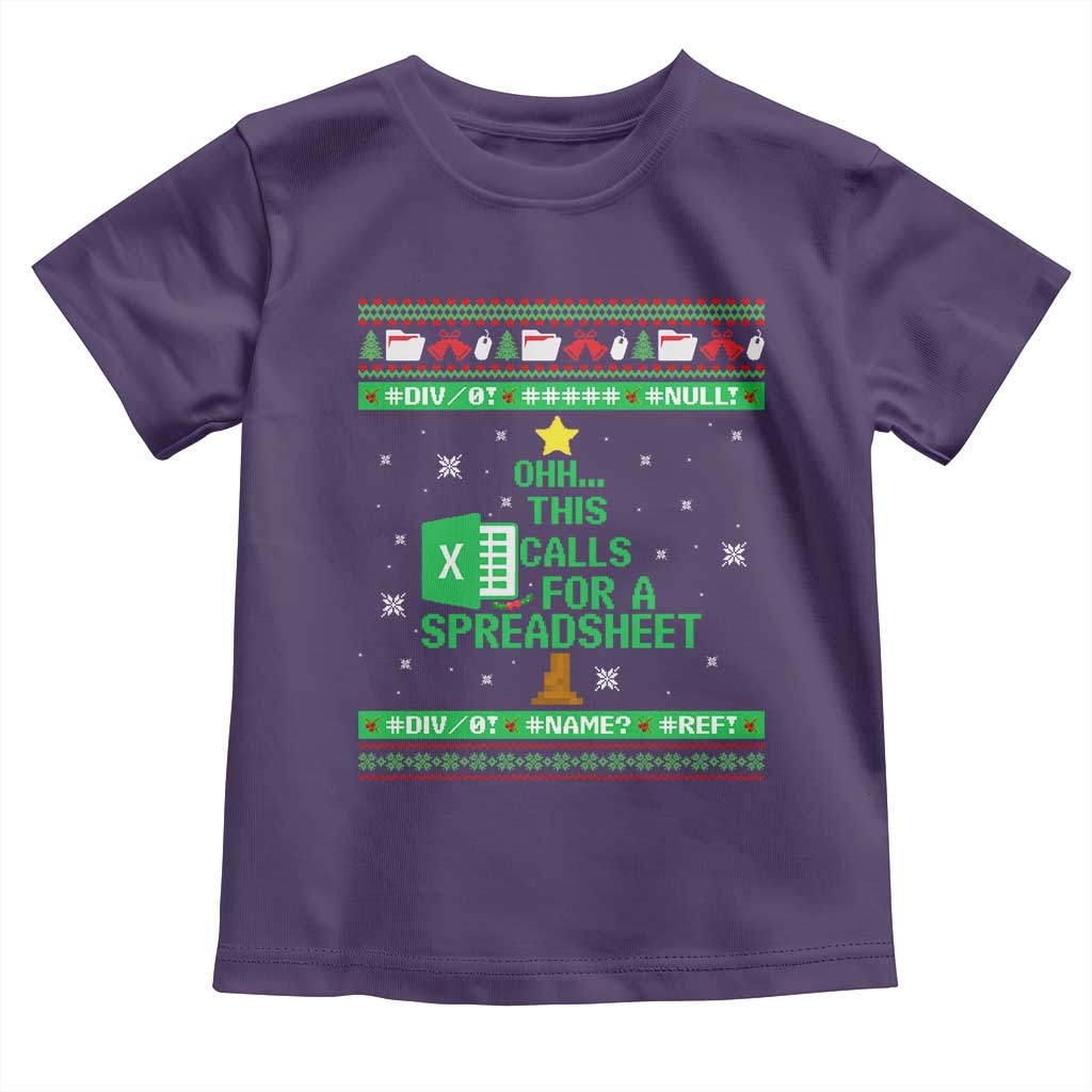 Funny Excel Christmas Tree Toddler T Shirt This Calls for a Spreadsheet Xmas DIV0 Errors TS02 Purple Print Your Wear