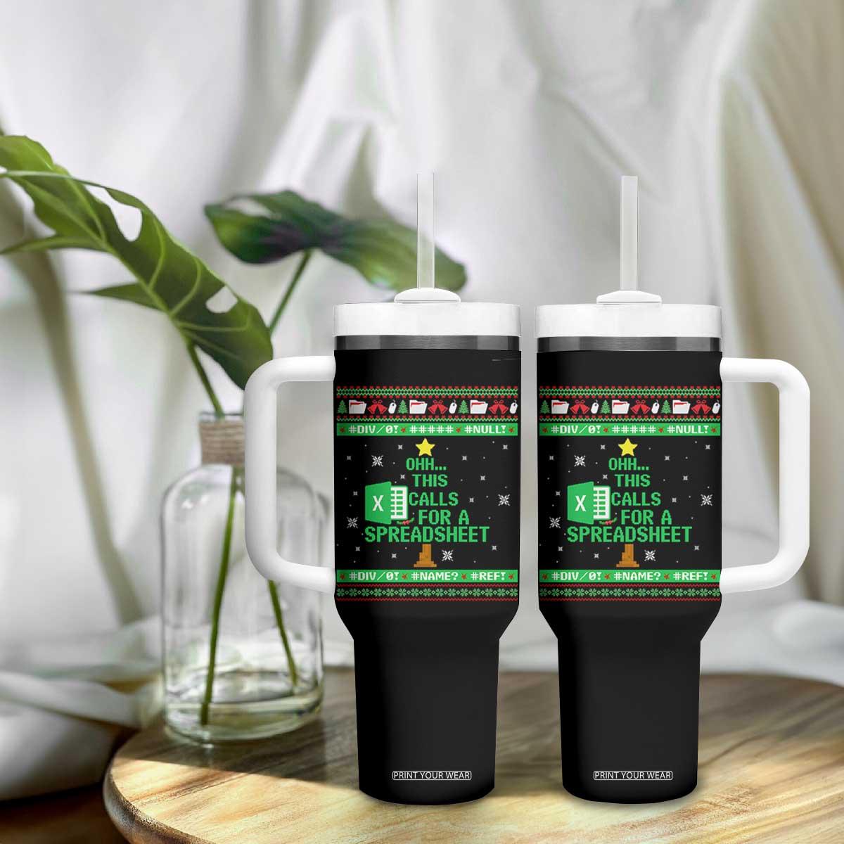 Funny Excel Christmas Tree Tumbler With Handle This Calls for a Spreadsheet Xmas DIV0 Errors TS02 Print Your Wear