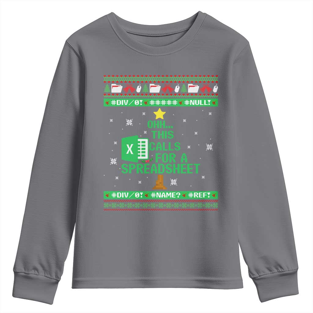 Funny Excel Christmas Tree Youth Sweatshirt This Calls for a Spreadsheet Xmas DIV0 Errors TS02 Charcoal Print Your Wear