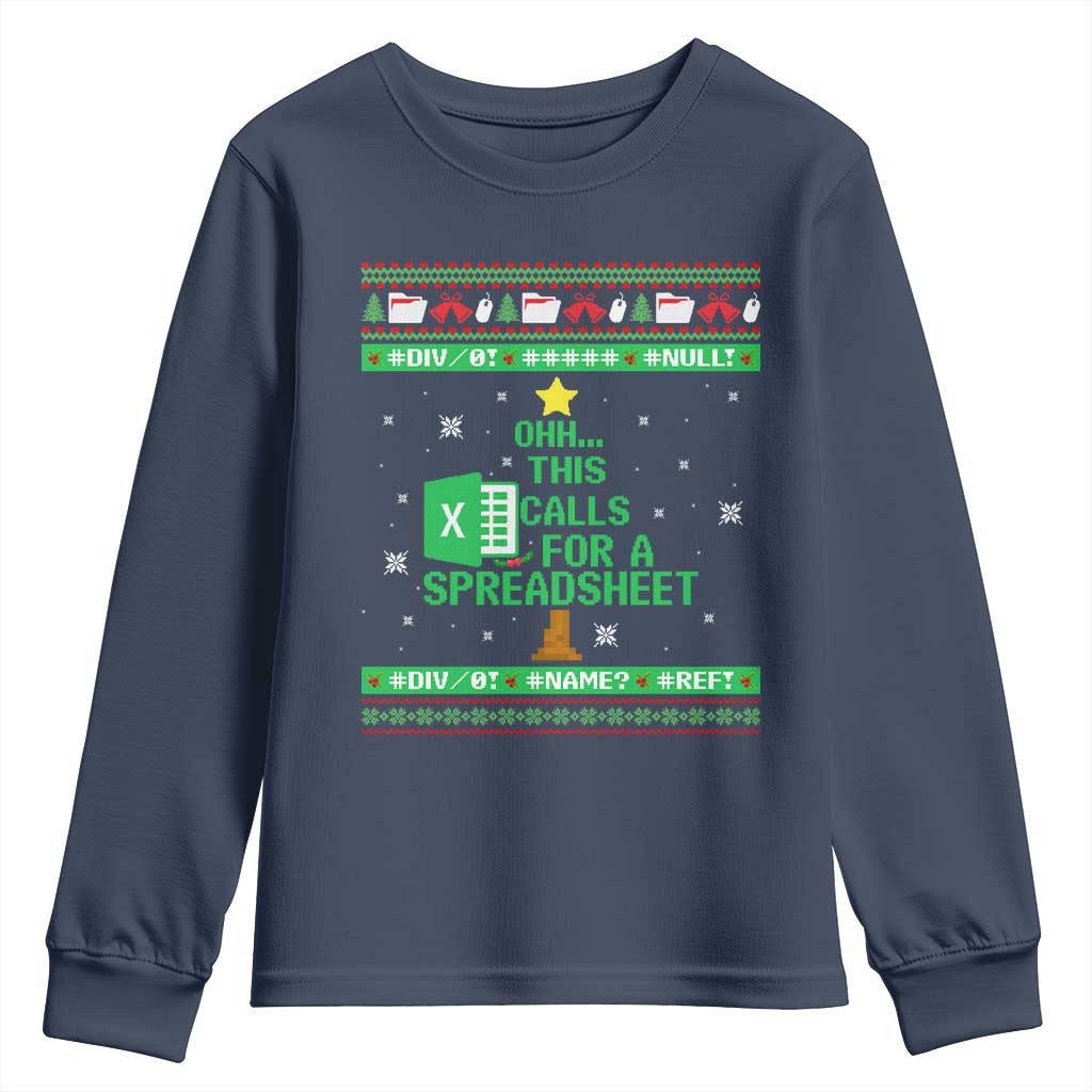 Funny Excel Christmas Tree Youth Sweatshirt This Calls for a Spreadsheet Xmas DIV0 Errors TS02 Navy Print Your Wear