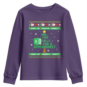 Funny Excel Christmas Tree Youth Sweatshirt This Calls for a Spreadsheet Xmas DIV0 Errors TS02 Purple Print Your Wear