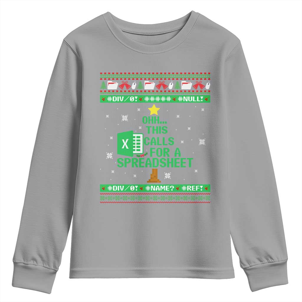 Funny Excel Christmas Tree Youth Sweatshirt This Calls for a Spreadsheet Xmas DIV0 Errors TS02 Sport Gray Print Your Wear