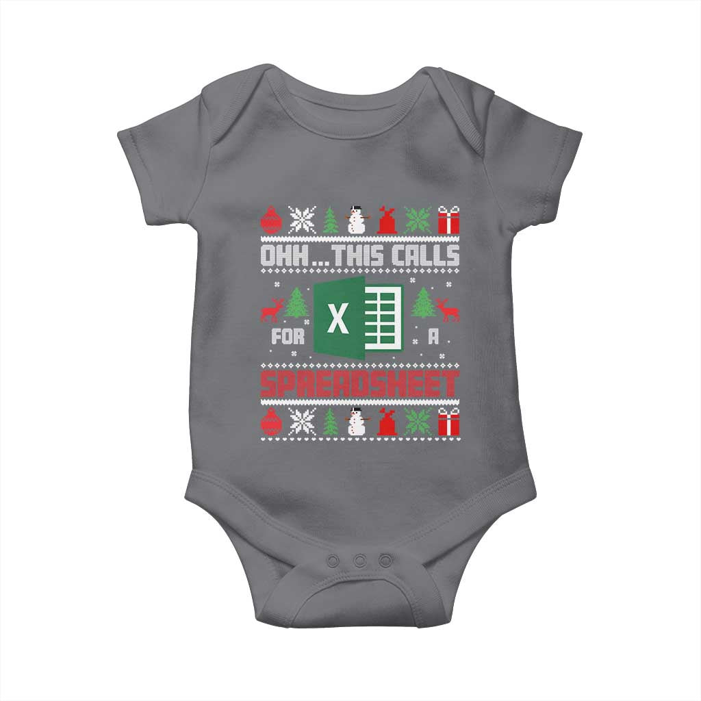 This Calls for a Spreadsheet Christmas Baby Onesie Funny Excel Xmas Gift for Data Nerds Accountants TS02 Charcoal Print Your Wear