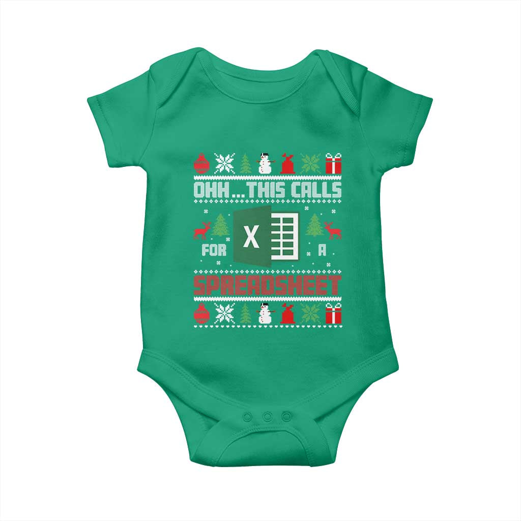 This Calls for a Spreadsheet Christmas Baby Onesie Funny Excel Xmas Gift for Data Nerds Accountants TS02 Irish Green Print Your Wear