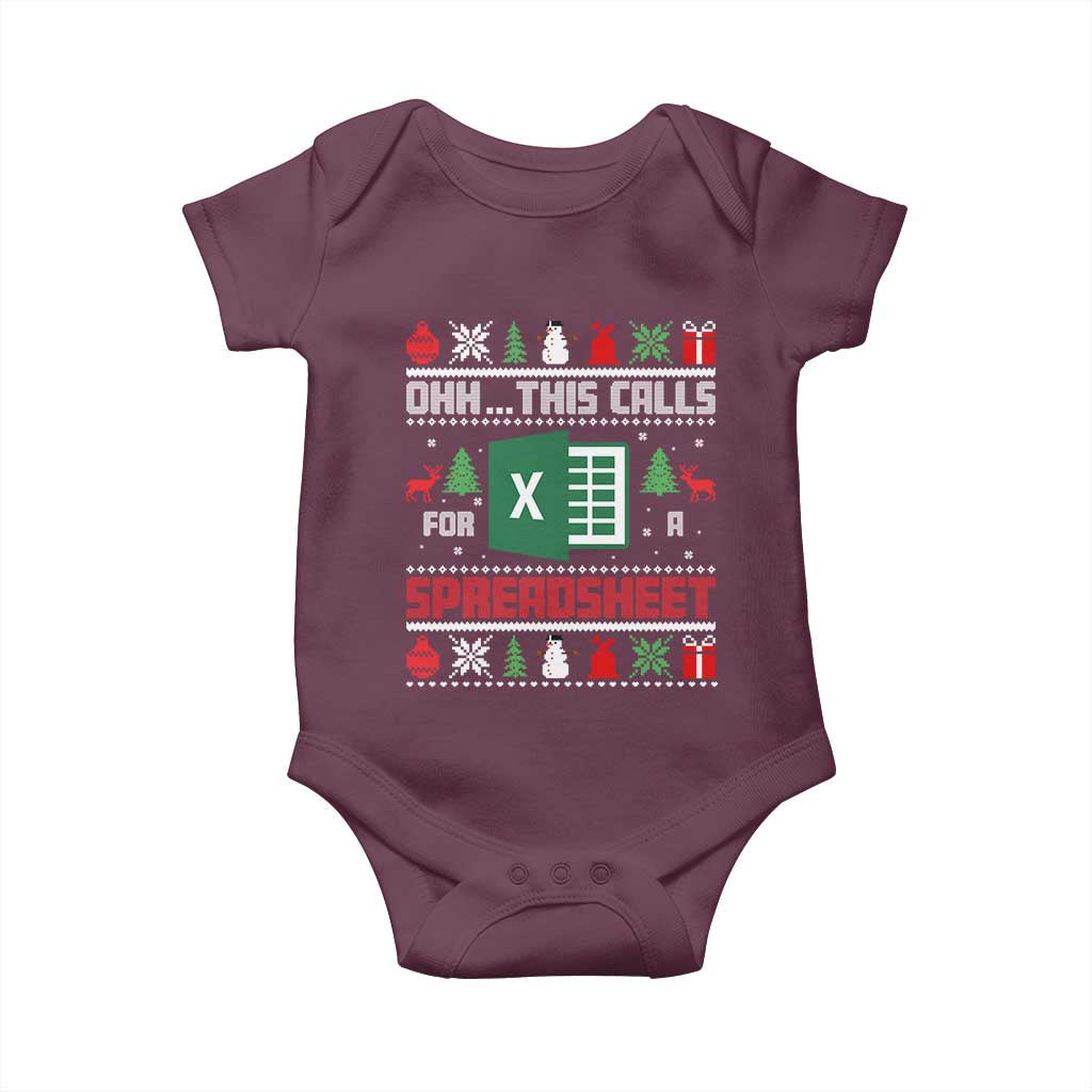This Calls for a Spreadsheet Christmas Baby Onesie Funny Excel Xmas Gift for Data Nerds Accountants TS02 Maroon Print Your Wear