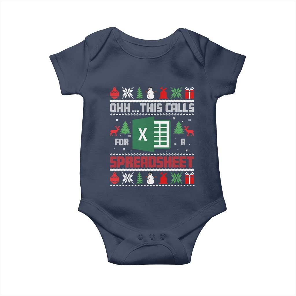 This Calls for a Spreadsheet Christmas Baby Onesie Funny Excel Xmas Gift for Data Nerds Accountants TS02 Navy Print Your Wear