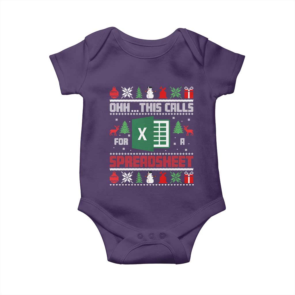 This Calls for a Spreadsheet Christmas Baby Onesie Funny Excel Xmas Gift for Data Nerds Accountants TS02 Purple Print Your Wear