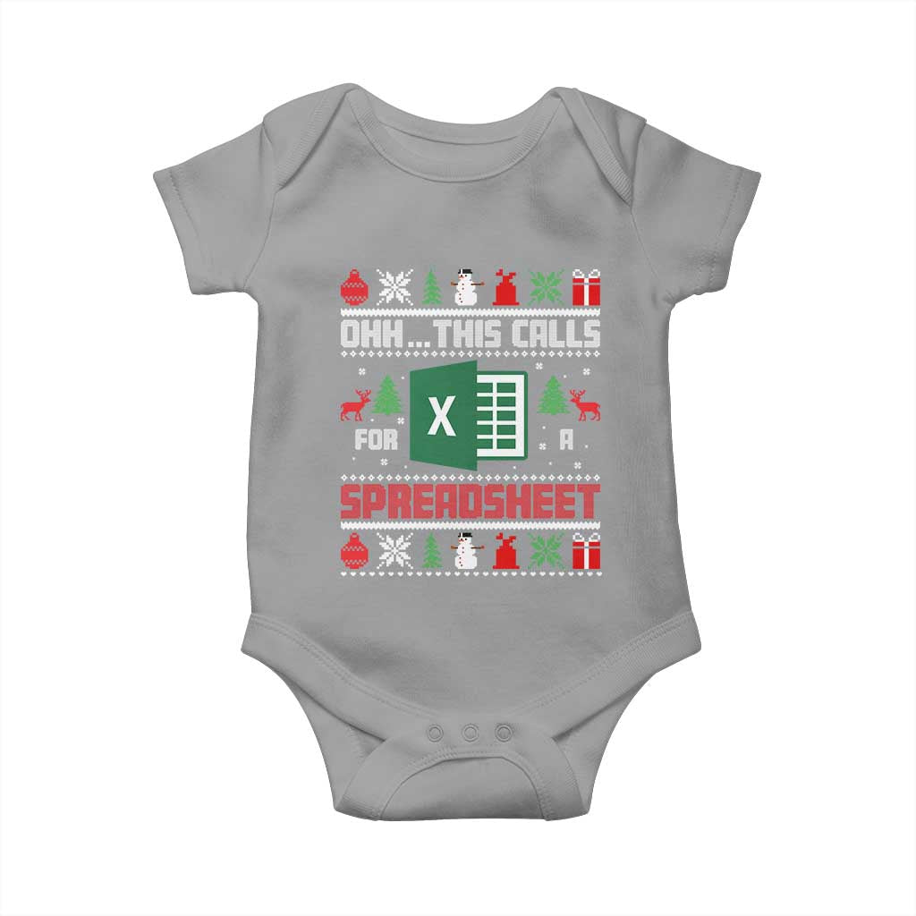 This Calls for a Spreadsheet Christmas Baby Onesie Funny Excel Xmas Gift for Data Nerds Accountants TS02 Sport Gray Print Your Wear