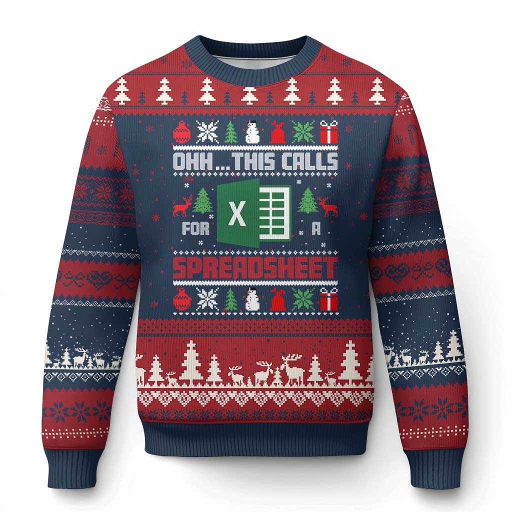 This Calls for a Spreadsheet Xmas Ugly Christmas Sweater Funny Excel Xmas Gift for Data Nerds Accountants TS02 Navy Red Print Your Wear