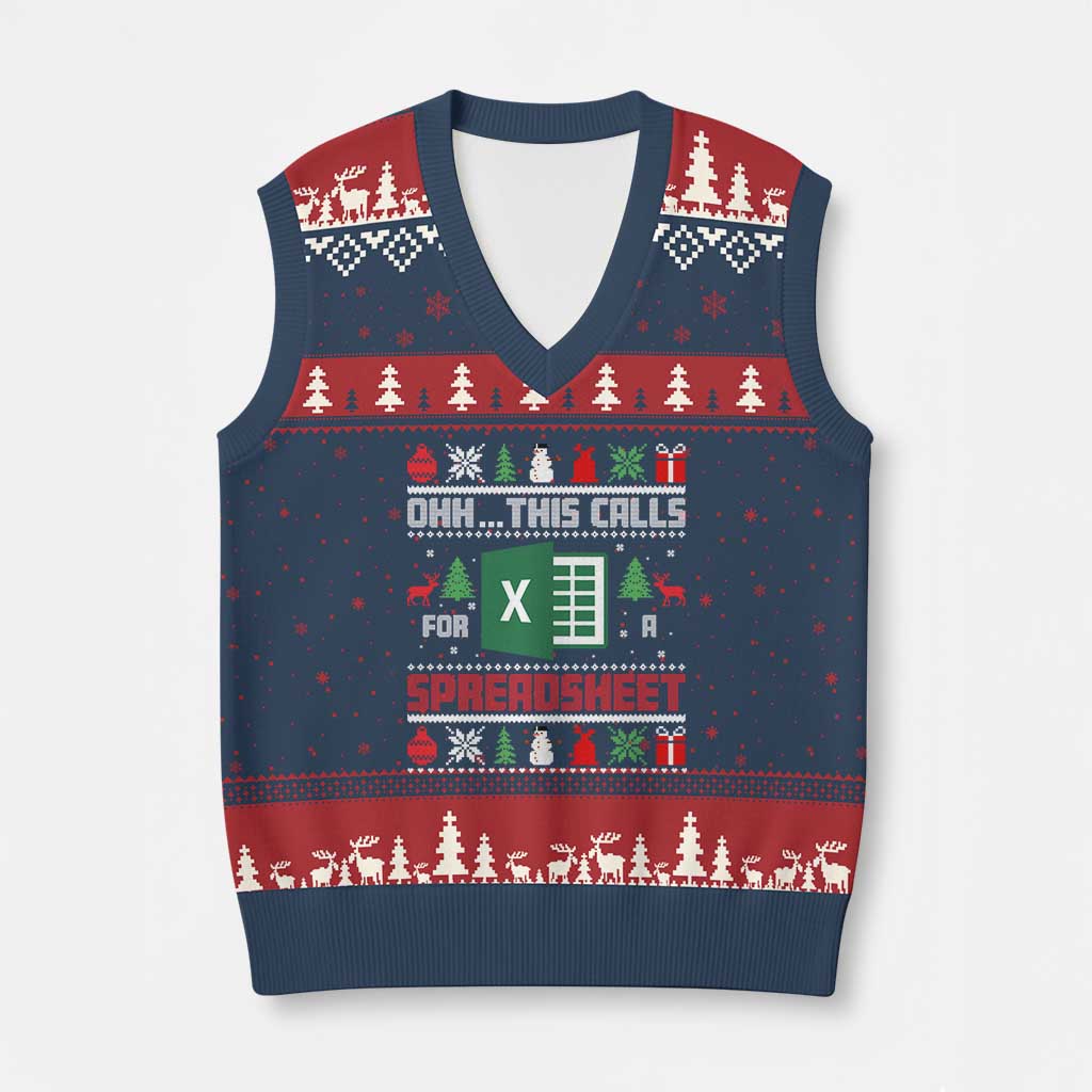 This Calls for a Spreadsheet Xmas V-Neck Knit Sweater Vest Funny Excel Xmas Gift for Data Nerds Accountants TS02 Navy Red Print Your Wear