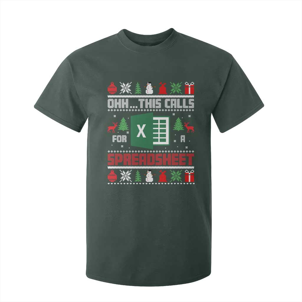 This Calls for a Spreadsheet Christmas T Shirt For Kid Funny Excel Xmas Gift for Data Nerds Accountants TS02 Dark Forest Green Print Your Wear