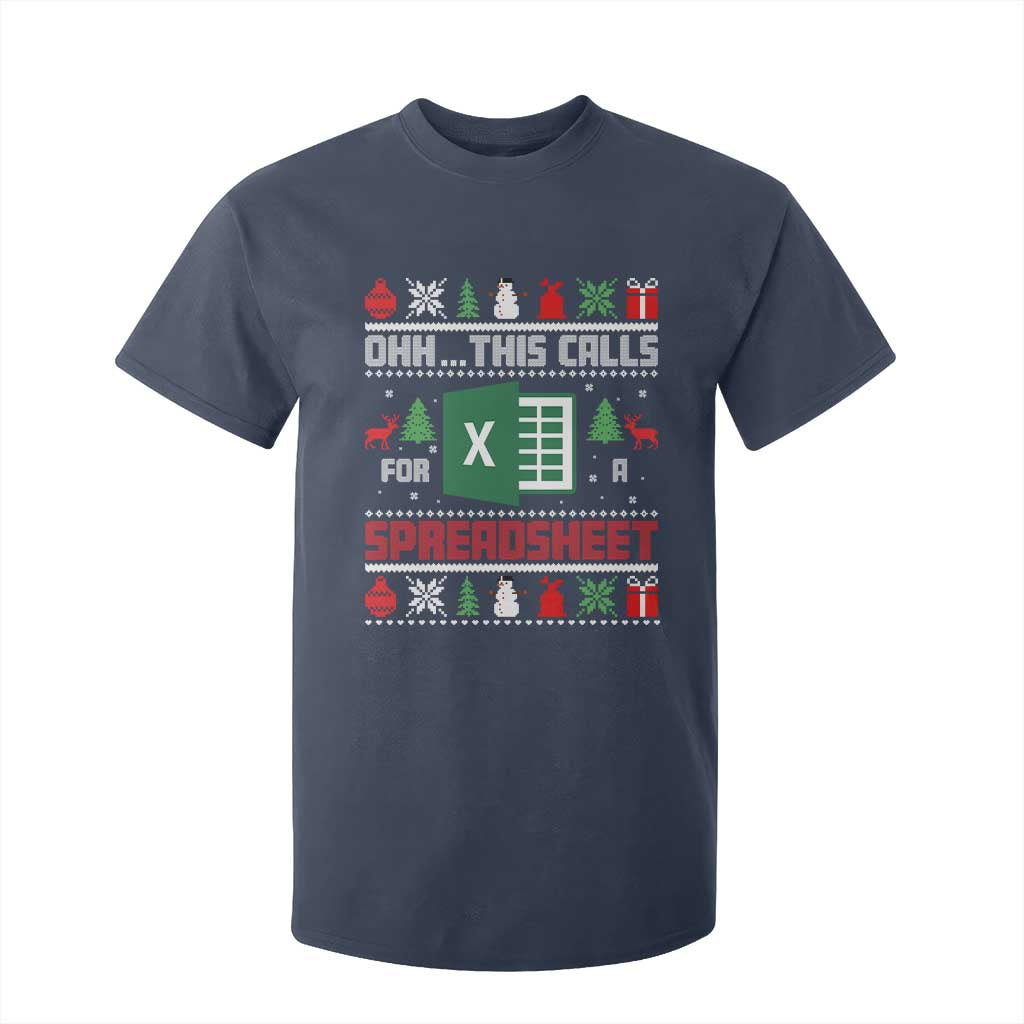This Calls for a Spreadsheet Christmas T Shirt For Kid Funny Excel Xmas Gift for Data Nerds Accountants TS02 Navy Print Your Wear