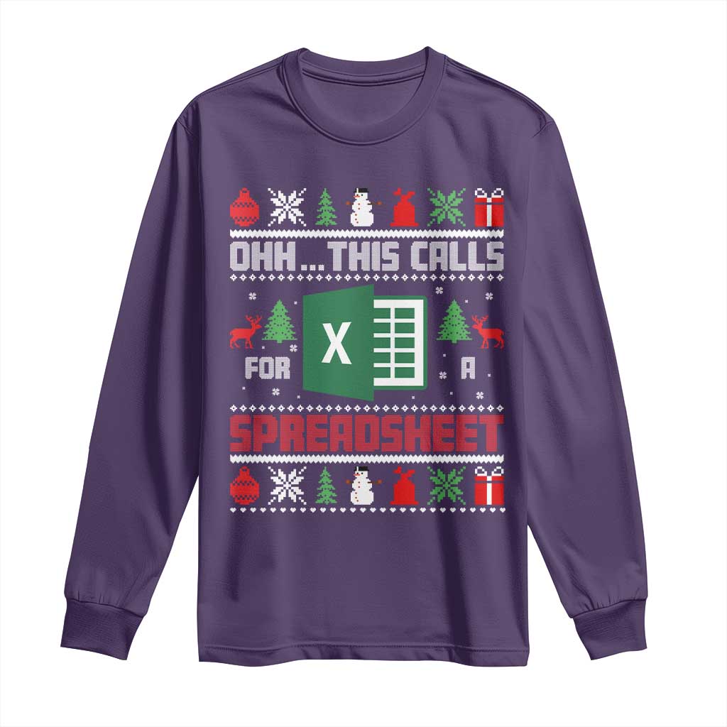 This Calls for a Spreadsheet Christmas Long Sleeve Shirt Funny Excel Xmas Gift for Data Nerds Accountants TS02 Purple Print Your Wear