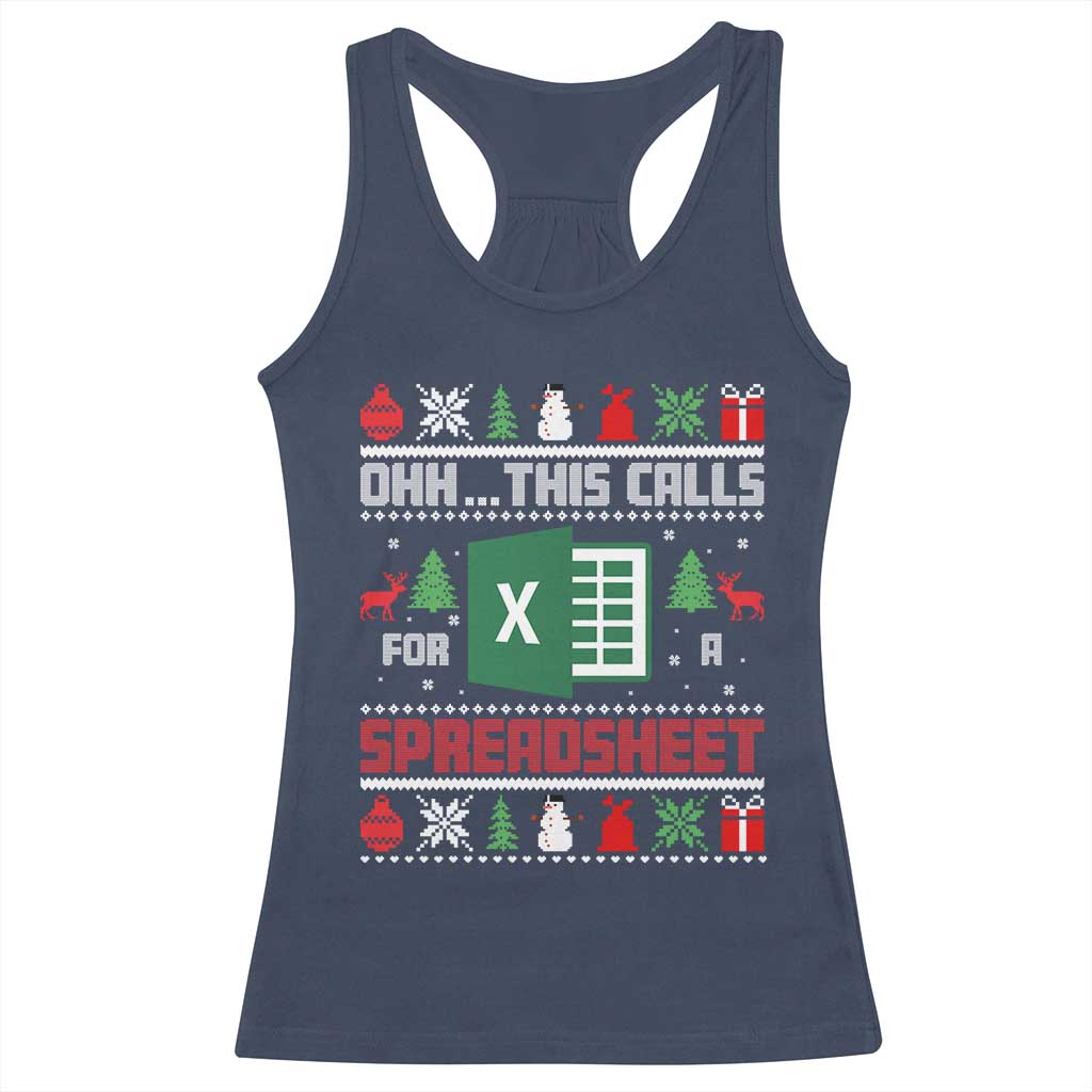This Calls for a Spreadsheet Christmas Racerback Tank Top Funny Excel Xmas Gift for Data Nerds Accountants TS02 Navy Print Your Wear