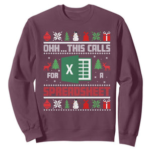 This Calls for a Spreadsheet Christmas Sweatshirt Funny Excel Xmas Gift for Data Nerds Accountants TS02 Maroon Print Your Wear