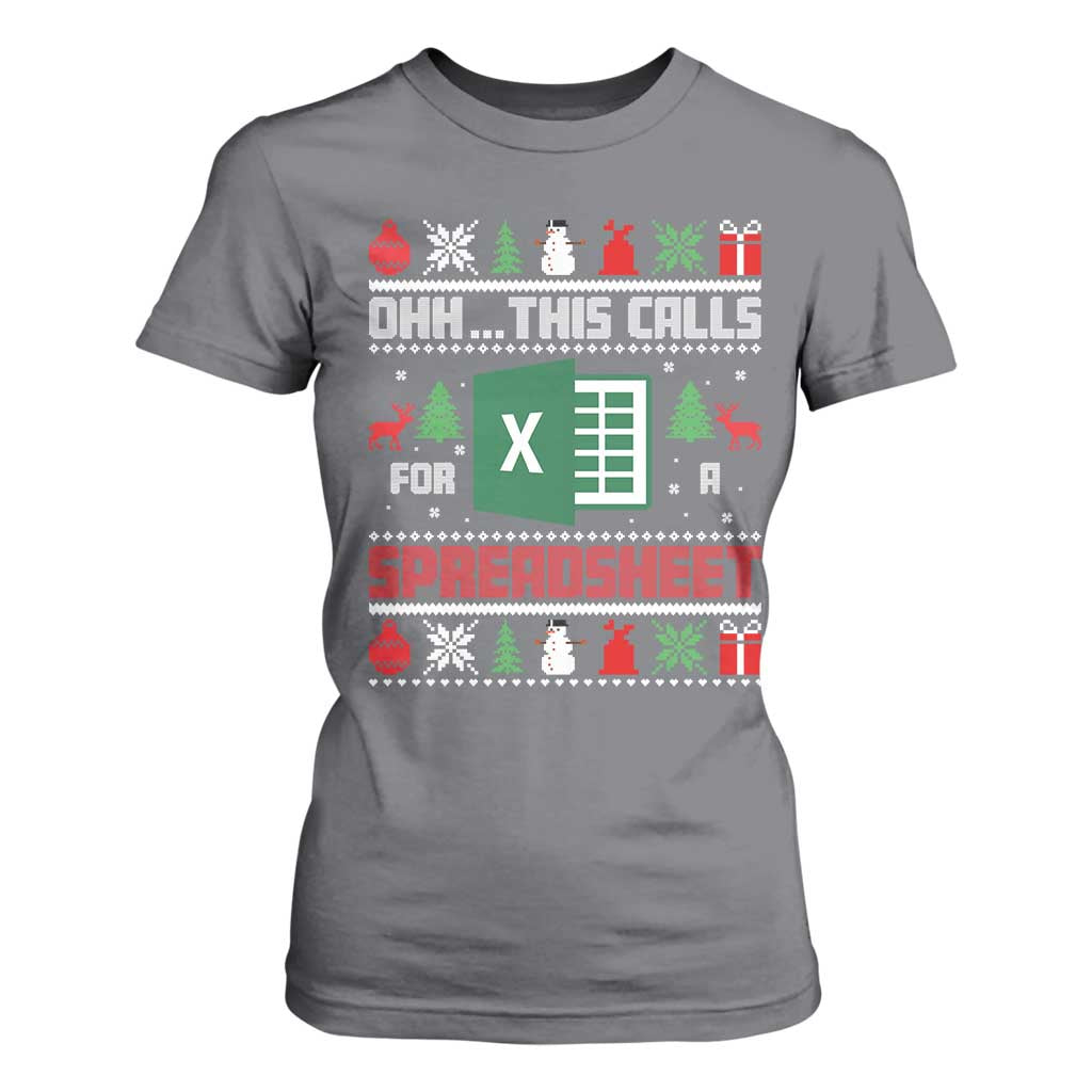 This Calls for a Spreadsheet Christmas T Shirt For Women Funny Excel Xmas Gift for Data Nerds Accountants TS02 Charcoal Print Your Wear