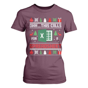 This Calls for a Spreadsheet Christmas T Shirt For Women Funny Excel Xmas Gift for Data Nerds Accountants TS02 Maroon Print Your Wear
