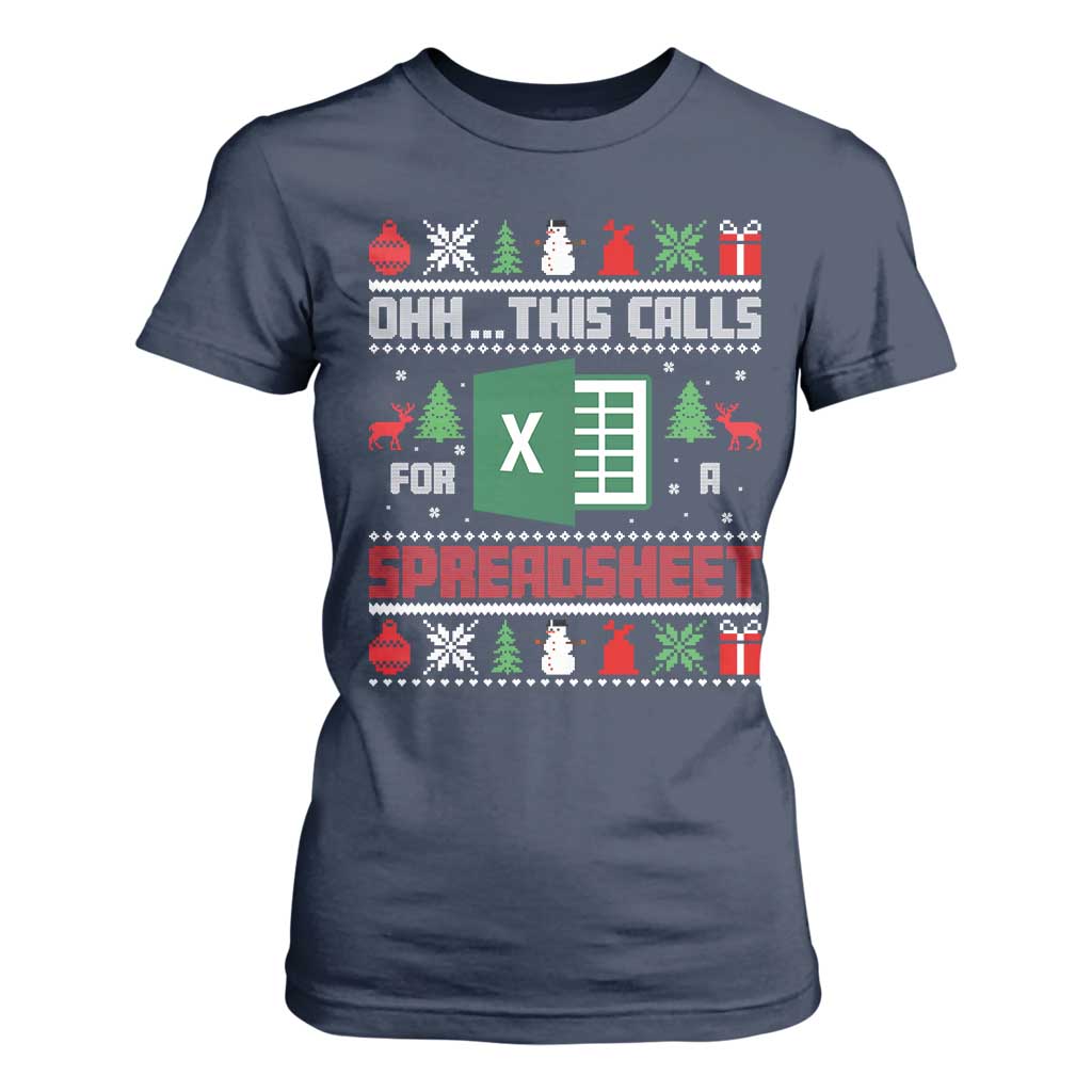 This Calls for a Spreadsheet Christmas T Shirt For Women Funny Excel Xmas Gift for Data Nerds Accountants TS02 Navy Print Your Wear