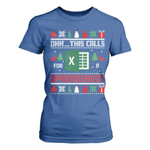 This Calls for a Spreadsheet Christmas T Shirt For Women Funny Excel Xmas Gift for Data Nerds Accountants TS02 Royal Blue Print Your Wear