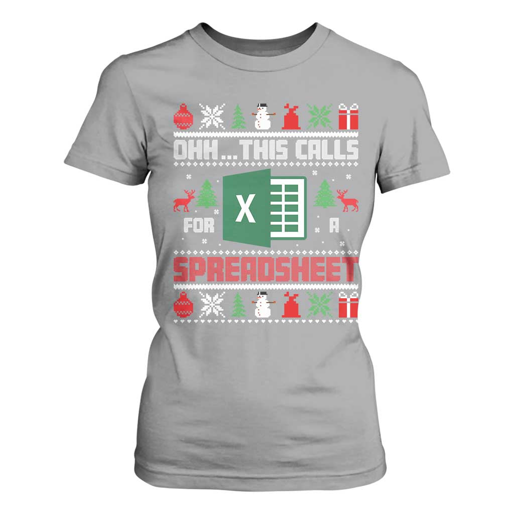 This Calls for a Spreadsheet Christmas T Shirt For Women Funny Excel Xmas Gift for Data Nerds Accountants TS02 Sport Gray Print Your Wear