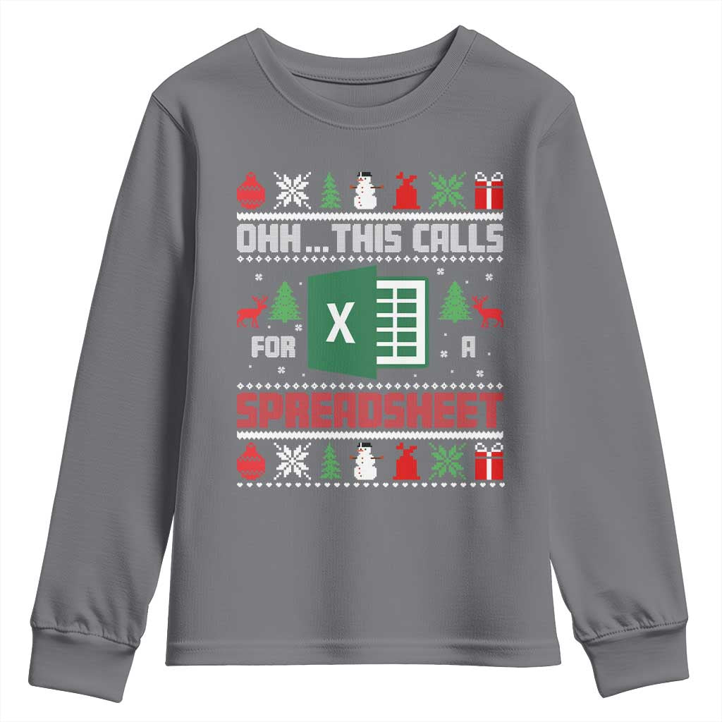 This Calls for a Spreadsheet Christmas Youth Sweatshirt Funny Excel Xmas Gift for Data Nerds Accountants TS02 Charcoal Print Your Wear