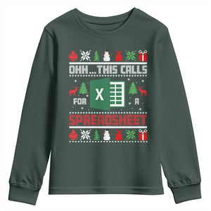 This Calls for a Spreadsheet Christmas Youth Sweatshirt Funny Excel Xmas Gift for Data Nerds Accountants TS02 Dark Forest Green Print Your Wear