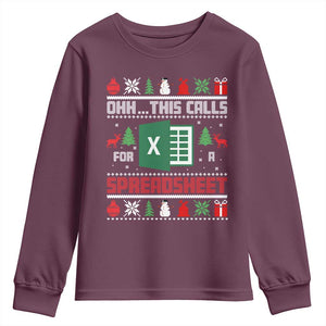 This Calls for a Spreadsheet Christmas Youth Sweatshirt Funny Excel Xmas Gift for Data Nerds Accountants TS02 Maroon Print Your Wear