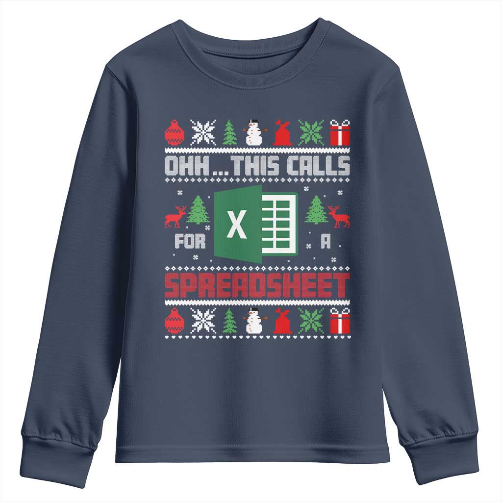 This Calls for a Spreadsheet Christmas Youth Sweatshirt Funny Excel Xmas Gift for Data Nerds Accountants TS02 Navy Print Your Wear